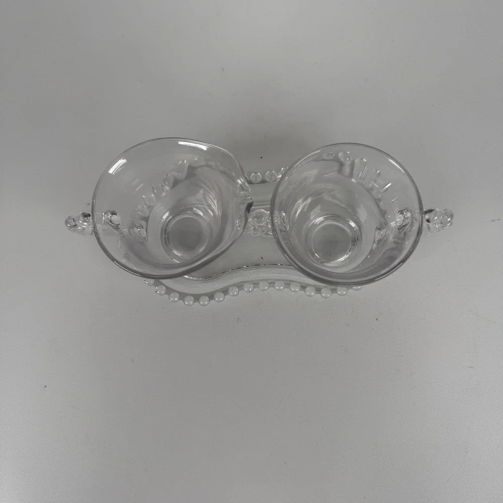 Vintage Imperial Candlewick Clear Glass Creamer Sugar Set with Tray 3 Piece